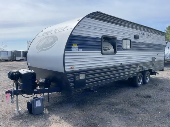 A large, grey and black Grey Wolf travel trailer, perfect for an RV rental.. Forest River Cherokee Grey Wolf Special Edition 2022