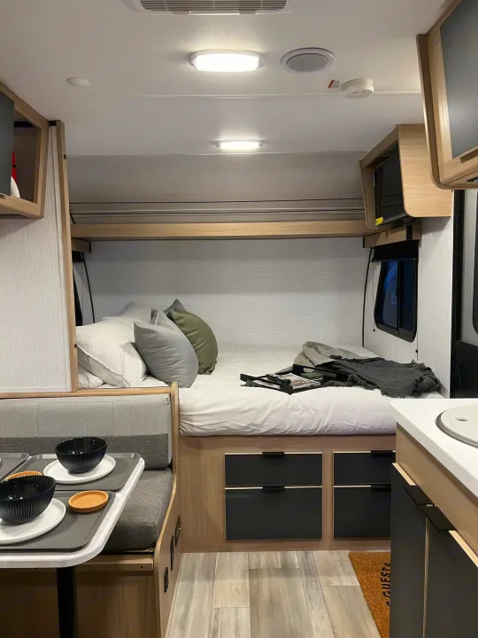 A TRUE queen bed for added comfort with additional storage below.. Cruiser RV Hitch 2022