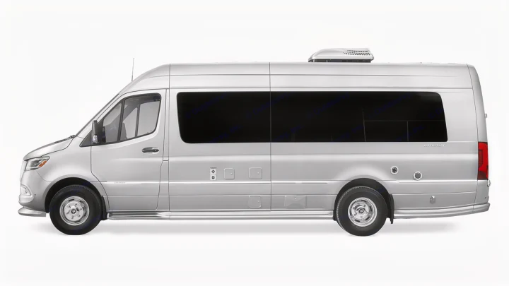Side view of a silver Airstream Interstate luxury camper van, perfect for an RV rental road trip adventure.. Airstream Interstate 2021