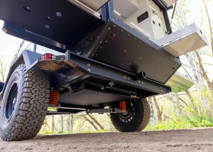 Explore off-grid! This rugged camper trailer, ideal for RV rental, features heavy-duty suspension & all-terrain tires.. Other Other 2024