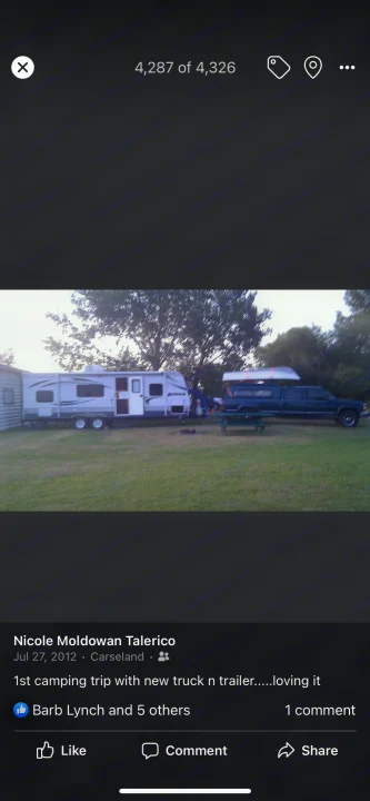 Enjoying the first camping trip with an RV rental and new truck, complete with a boat on top.. Avenger LT 2012