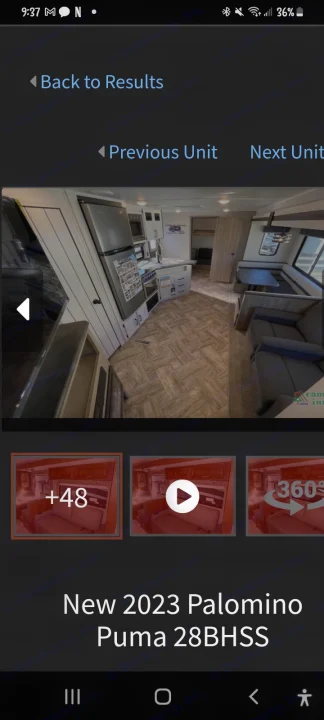 Detailed view of a New 2023 Palomino Puma 28BHSS RV interior, featured on an rv rental listing page.. Puma Palomino 28BHSS 2023