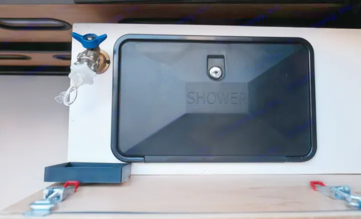 This RV rental features a convenient outdoor shower station with a spigot and "SHOWER" access panel for easy use.. Dodge Other 2017