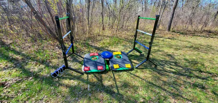 EastPoint Sports multi-game set (cornhole, disc/ring toss) for outdoor fun. Great for your next RV rental camping trip!. Forest River Surveyor Legend 2022
