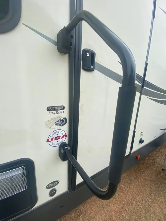 Hand bar for going upstairs. Safety First . Forest River Salem Hemisphere 2020