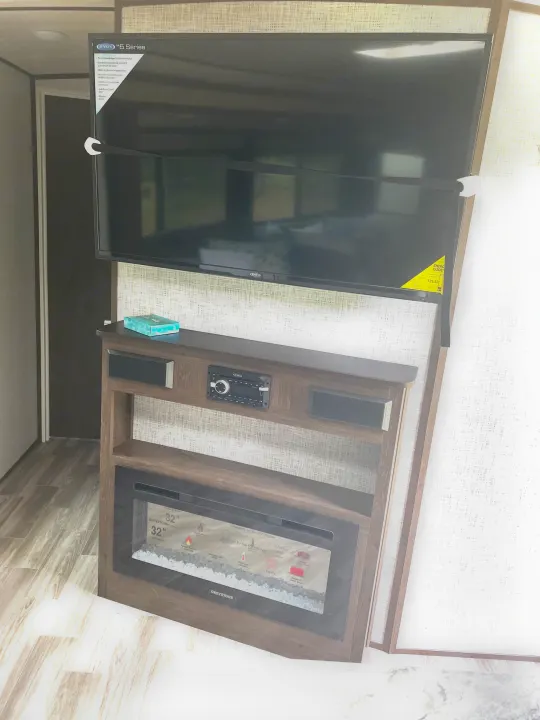 Entertainment Flat Screen and radio, indoor fireplace. Forest River Salem Hemisphere 2020