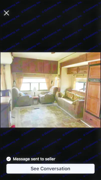 Cozy RV rental living area with recliners, a sofa, and wood cabinetry. View this comfortable interior for your travels.. Open Range RV Open Range RV Fifth Wheel 2013