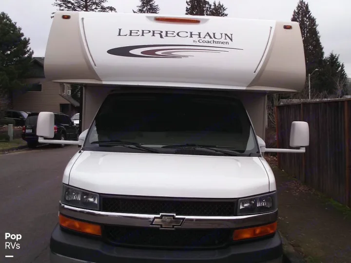 White Coachmen Leprechaun Class C RV rental. Front view of this motorhome, ready for your adventure.. Coachmen Leprechaun 2015