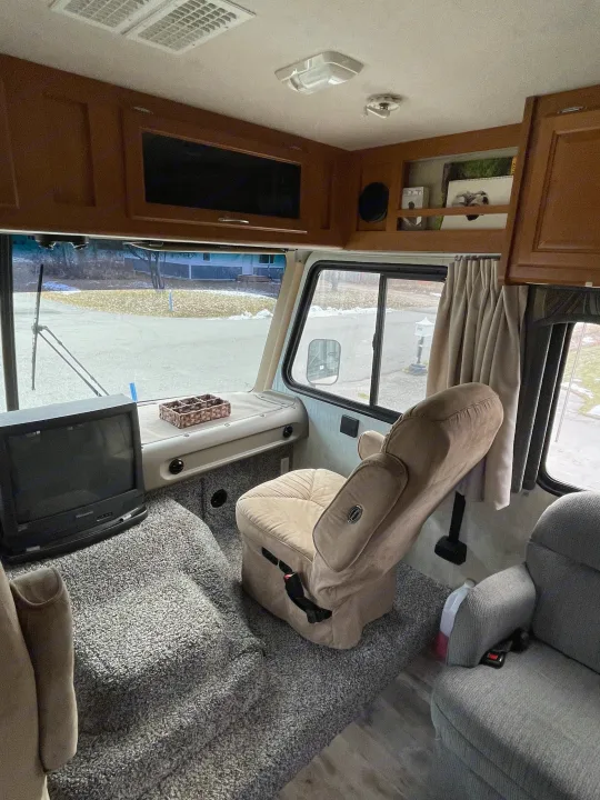 Experience a comfortable RV rental. This interior view highlights the spacious cabin, ideal for cross-country road trips & travel.. Fleetwood Fiesta 2005