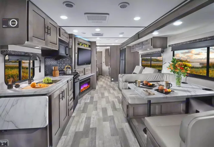 Indulge in luxury with the opulent interior of the 2022 Forest River FR3 34DS. Stylish design, premium amenities, and exquisite comfort await you!. Forest River FR3 2022