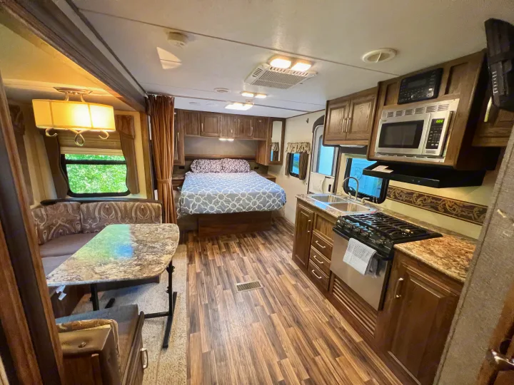 From the back bathroom looking forward. Keystone RV Cougar 2015