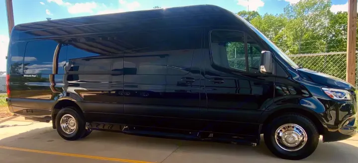 Black luxury Mercedes-Benz Sprinter conversion van for RV rental, offering premium travel experiences.. Ultimate Toys Ultimate Coach 2024
