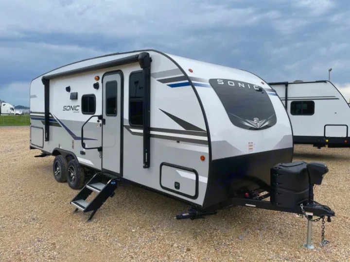 This silver and white Sonic travel trailer is perfect for your next rv rental adventure. Ready for camping!. Venture Rv Sonic 2022