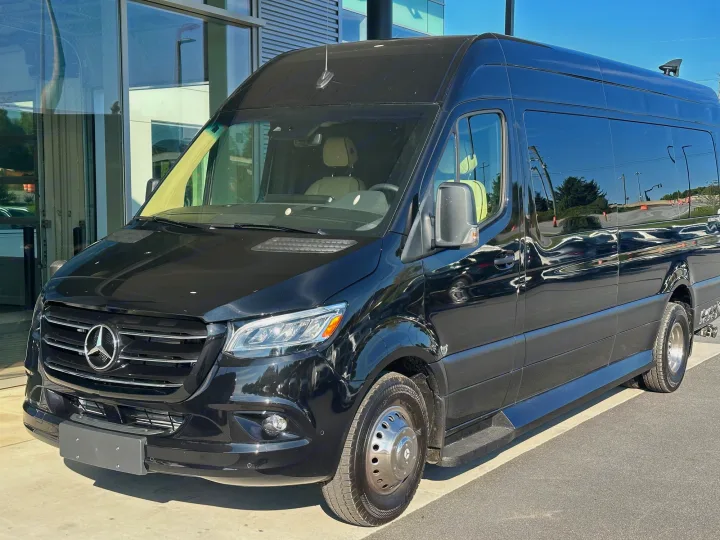 Black Mercedes-Benz Sprinter van, perfect for your next luxury RV rental adventure. Spacious interior for travel.. Ultimate Toys Ultimate Coach 2024