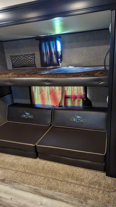 RV rental: Jayco bunk beds & versatile seating in a cozy, compact interior space.. Jayco Jay Flight 2019