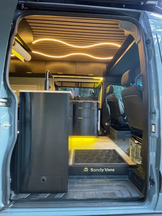 View inside an RV rental van.. Mercedes-Benz Sprinter RV Motorhome Campervan 2020
