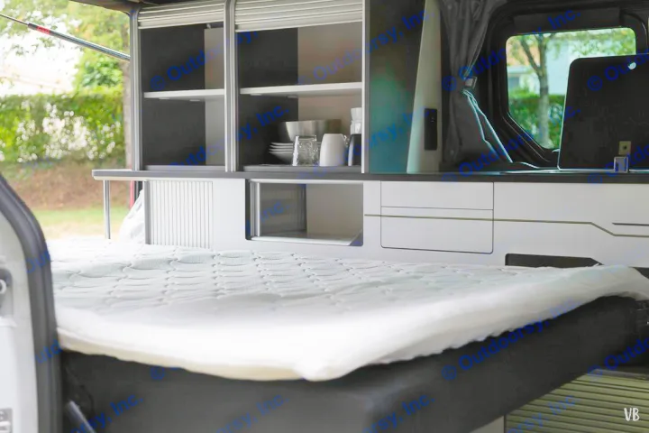 This RV rental offers a compact interior with a bed, kitchen counter, and cabinetry for all your road trip needs.. HANROAD TREK 4 2024