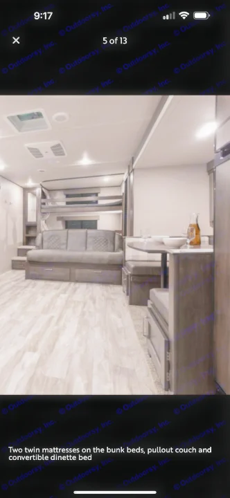 This RV rental offers twin bunk beds, a pullout couch, and a convertible dinette bed, maximizing sleeping space.. Grand Design Transcend Xplor 2021