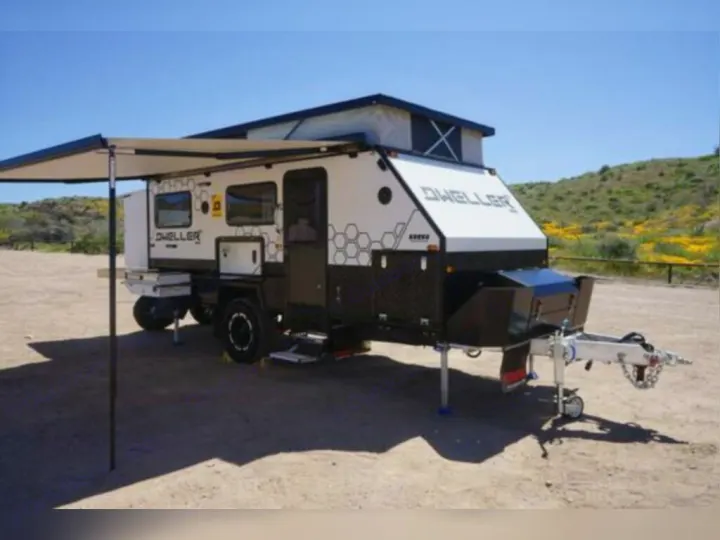 Rent this DWELLER off-road travel trailer, equipped with an awning for your next RV adventure.. OBI OBI Popup Trailer 2022