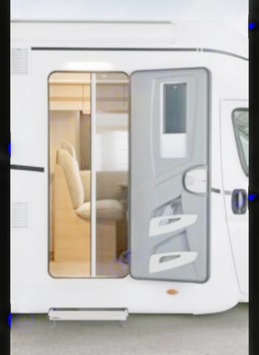 Open side door of an RV rental reveals a bright, inviting interior with a screen door & comfortable seating for road trips.. Dethleffs Just T7052 DBM 2024