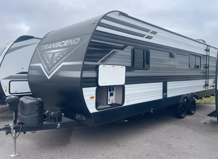 This gray, black, and white Transcend Xplor travel trailer is perfect for your next RV rental trip.. Grand Design Transcend Xplor 2022