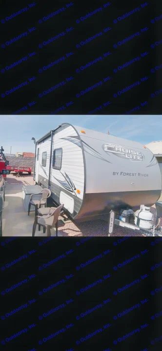 RV rental: Front view of a Forest River Salem Cruise Lite travel trailer with propane tanks & outdoor setup.. Forest River Salem Cruise Lite 2017