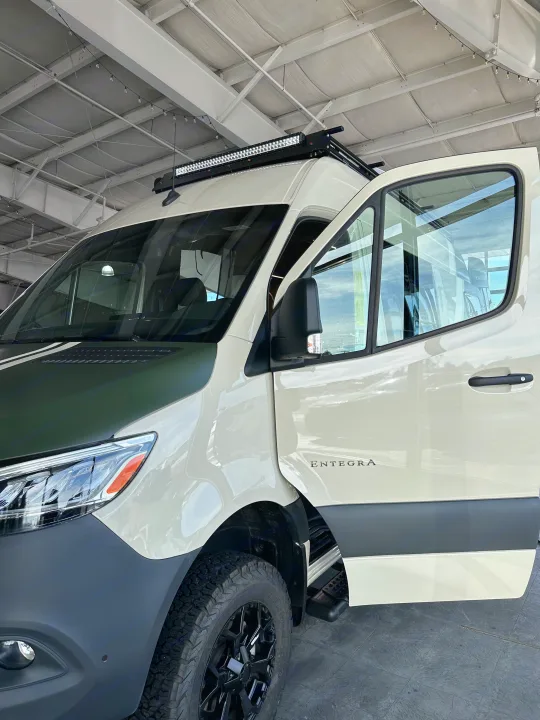 Explore with this customized Entegra camper van, perfect for rv rental. Notice the off-road tires & roof light bar.. Mercedes-Benz Entegra Launch 2024