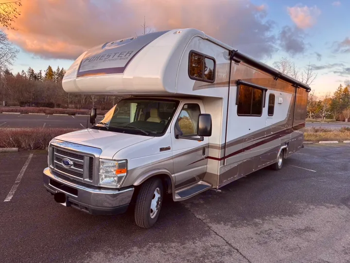 Spacious Class C Forester RV rental, parked outdoors. This motorhome is ideal for your next road trip adventure.. Forester Forester Motorhome 2020