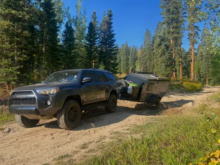 Explore off-road trails with a Toyota 4Runner towing an overland trailer. Consider this setup for an RV rental adventure!. Mission Overland Mission Overland Trailer 2020