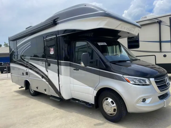Black & silver Entegra Quest Class C RV, Mercedes-Benz chassis, ready for rv rental.. Entegra Coach Qwest 24L 2024