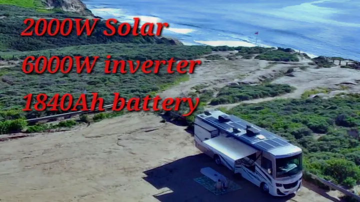 This RV rental by the ocean features 2000W solar, 6000W inverter, and 1840Ah battery for robust off-grid power.. Fleetwood Fortis 2020