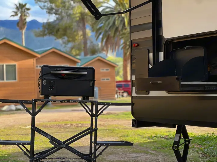Outdoor cooking is easy with an rv rental! Portable grill & pull-out RV kitchen near cabins and mountains.. Grand Design Transcend Xplor 2022