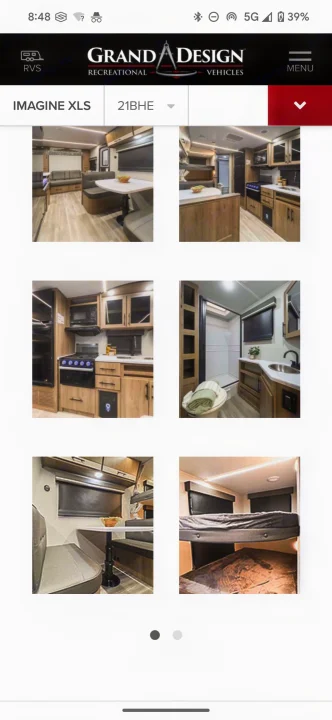 Detailed RV interior views of the Imagine XLS 21BHE model. Features living area, kitchen, bathroom, and bunk beds – great for an rv rental.. Grand Design Imagine XLS 2023