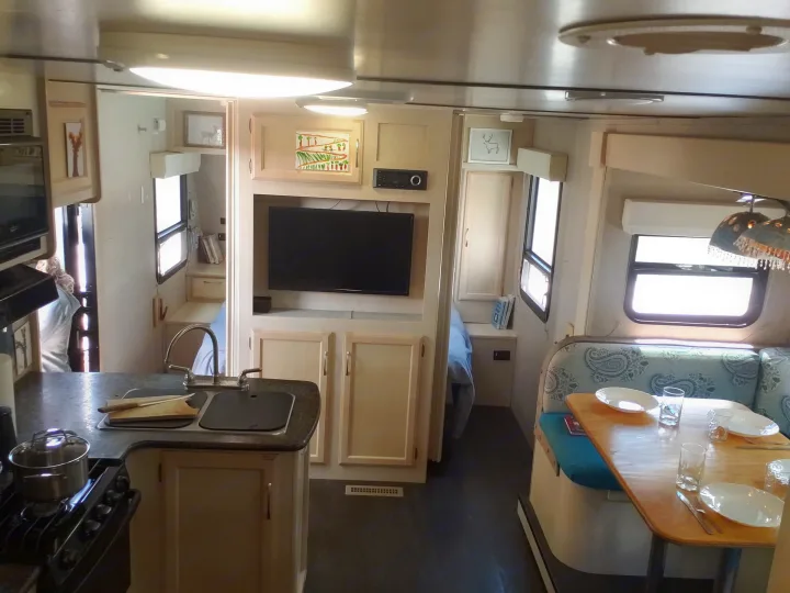 Main Space including dinette and kitchen. Minnie Minnie Trailer 2018