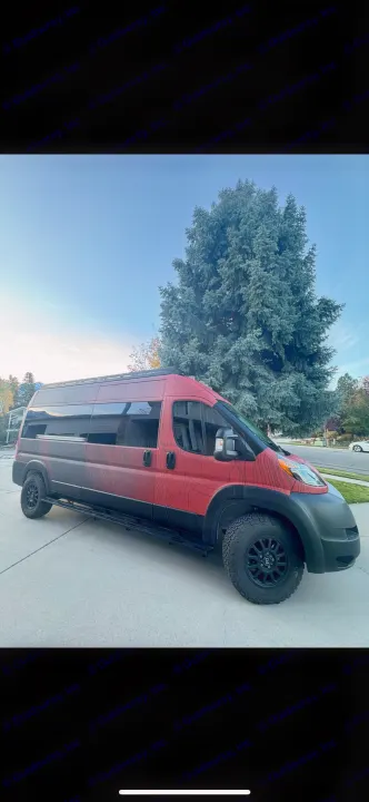 Hit the road! This customized red adventure van with topo map design is an ideal RV rental for your next trip.. Dodge RAM Dodge RAM Promaster 2500 2021