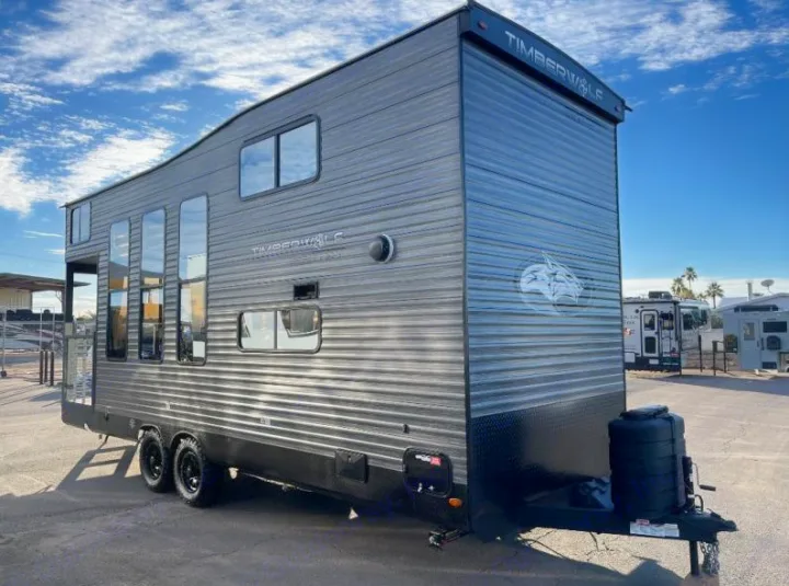 Modern gray Timberwolf travel trailer for rv rental. Spacious and ready for your adventure.. Forest River Timberwolf 16ML 2024