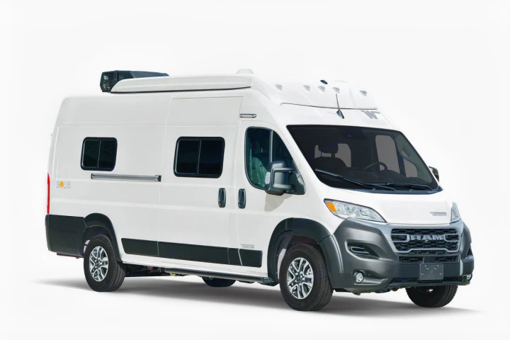 This modern white camper van is an ideal RV rental for your next adventure.. Winnebago Solis PX 2025