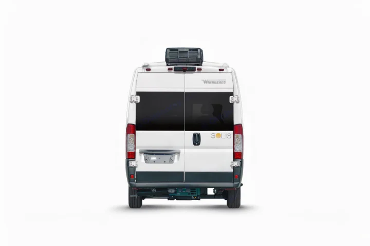 Rear view of a white Winnebago Solis camper van, ideal for your next RV rental.. Winnebago Solis PX 2025