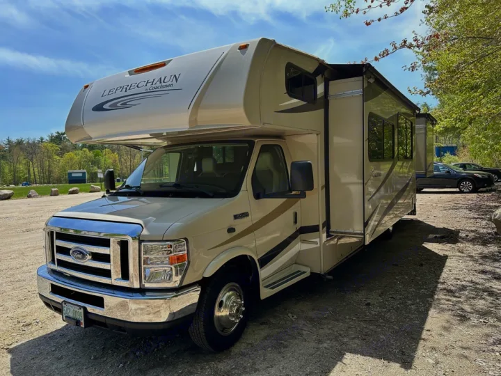 This beige Coachmen Leprechaun Class C RV is ready for adventure. Perfect for your next rv rental trip!. Coachmen Leprechaun 2019