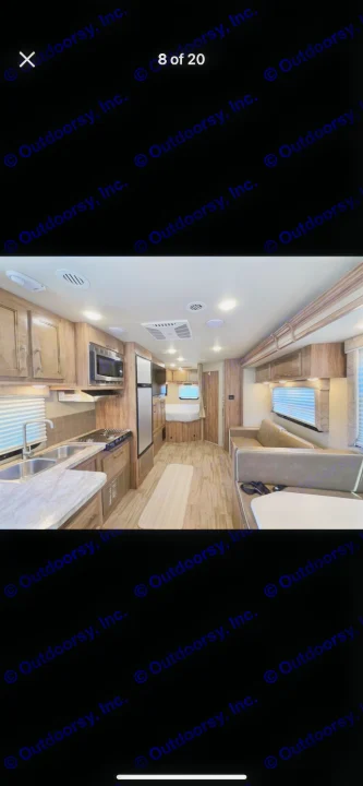 Spacious, well-equipped RV rental interior with kitchen, dining, and sleeping areas, offering comfort on the go.. Entegra Coach Odyssey 2019
