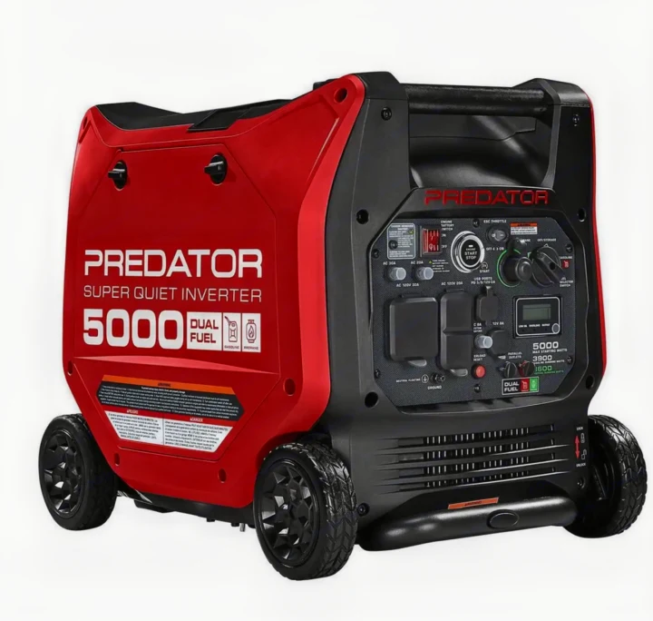 This red Predator 5000W dual fuel super quiet inverter generator, with wheels and a control panel, is great for RV rental power.. Cruiser RV MPG Ultra Lite 2022