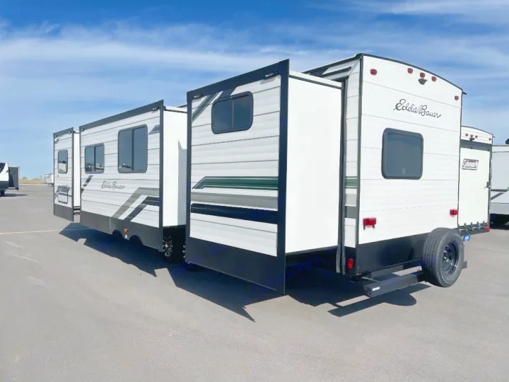 Explore with this spacious Eddie Bauer travel trailer RV rental, featuring extended slide-outs for camping comfort.. Keystone RV Eddie Bauer 34bsbh 2024