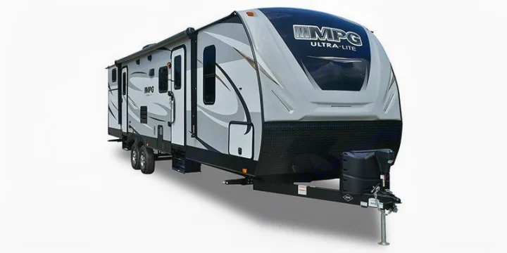 Light gray & black MPG Ultra-Lite travel trailer, ready for an RV rental adventure. A great choice for easy towing.. Cruiser Rv Corp Other 2018