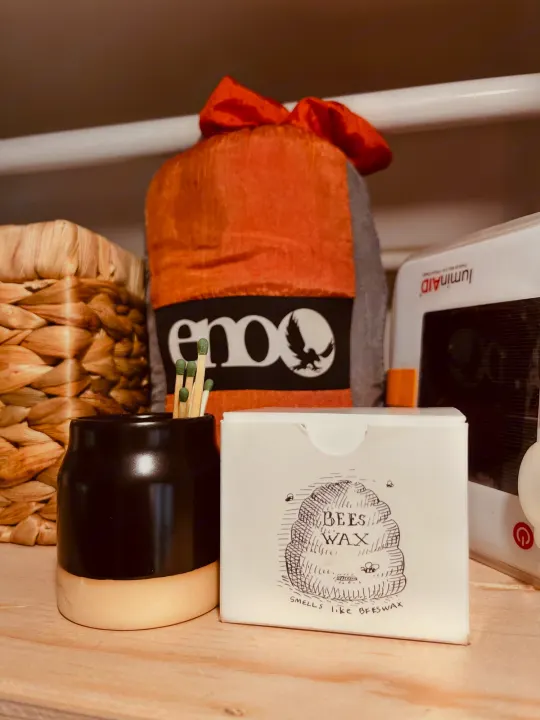 RV rental camp kit: matches, LuminAID, Eno hammock, & Beeswax box. Essential gear for organized adventures.. Winnebago Eurovan Camper Eurovan Camper 2023