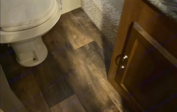 Inside an RV rental: clean toilet, wood-look floor, and cabinet detail. Ready for your adventure.. Keystone Springdale 2016