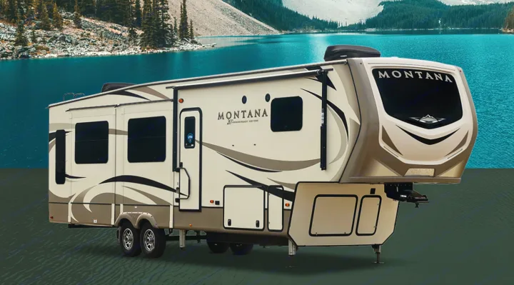Explore with this large Montana fifth-wheel RV rental, ideal for lake and mountain getaways.. Keystone Montana 2019