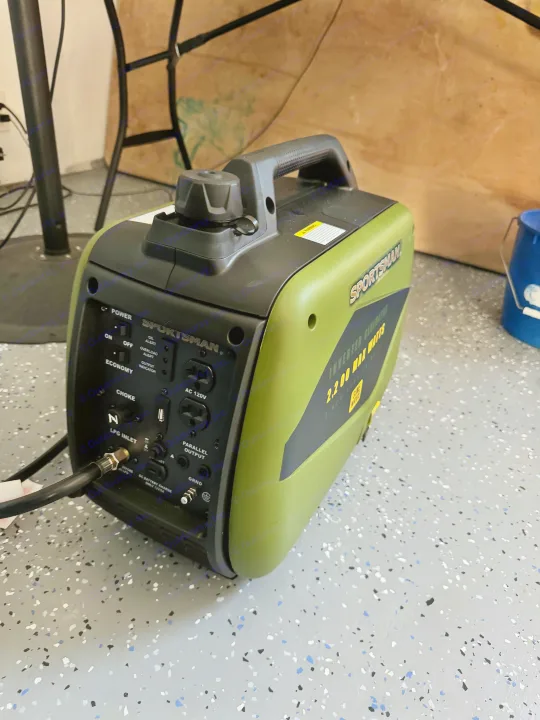 Sportsman 2200W inverter generator, shown with LPG connection, ideal portable power for RV rental & camping.. Sunset Park RV Sun Lite LTD 2024
