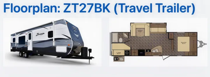 ZT27BK Zinger travel trailer RV, perfect for your next rv rental. View its exterior and detailed floorplan.. Crossroads RV Zinger 2016