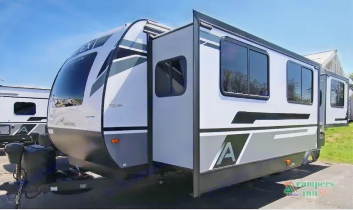 Experience outdoor adventures with this modern Coachmen Apex travel trailer RV rental, featuring an extended slide-out.. Coachmen Apex 2024