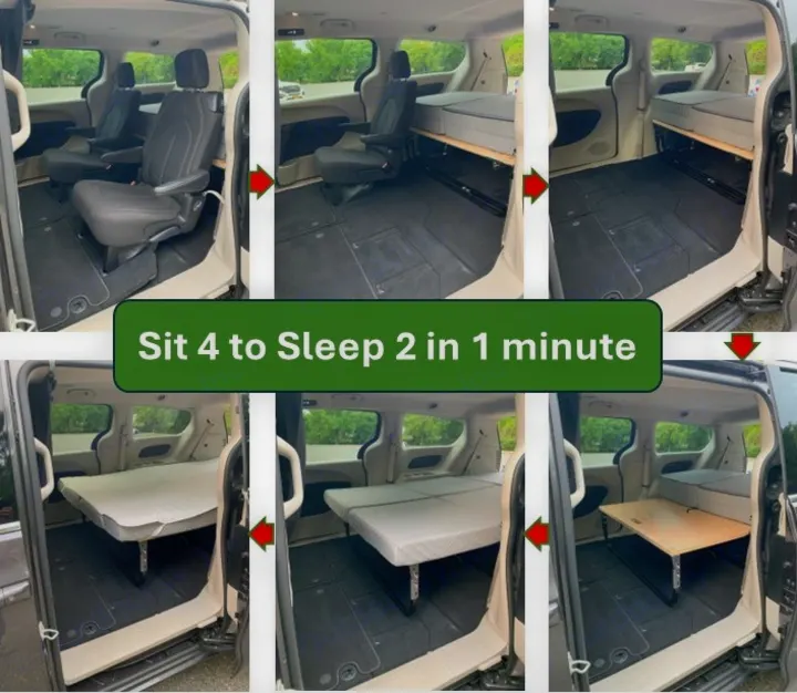 See how this RV rental minivan converts from 4 seats to a 2-person bed or table, ready in 1 minute!. Chrysler Voyager 2022